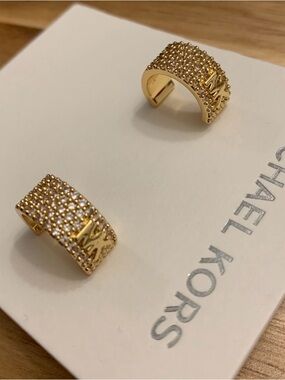 MICHAEL Michael Kors Gold Pavé Hoop Earrings with MK Logo